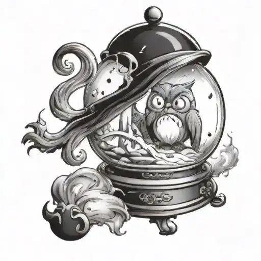 calcifer howls moving with soot spirits in a snow globe tattoo design idea