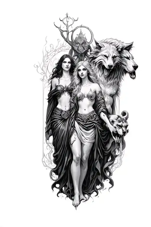 Hades, Persephone, River Styx, Cerberus und Charon tattoo design idea