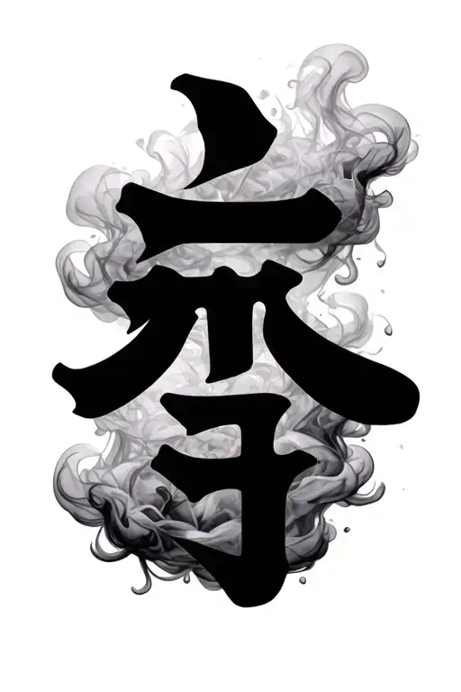 love kanji symbol surrounded by smoke tattoo design idea