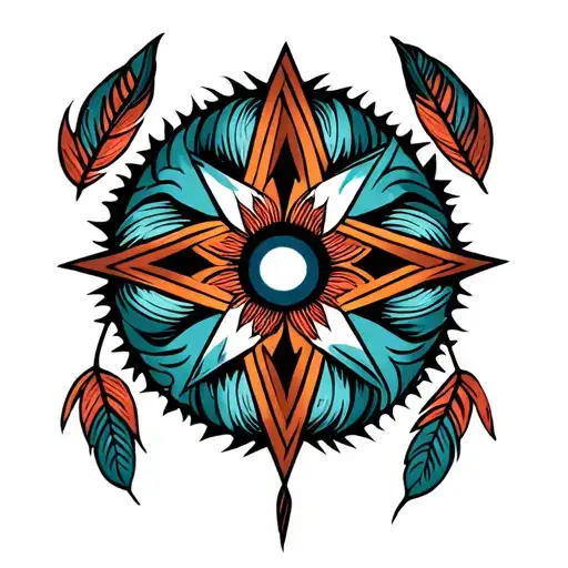 micmaq tribe, feathers,dreamcather, evil eye, family, god, 8 point star micmac tattoo design idea