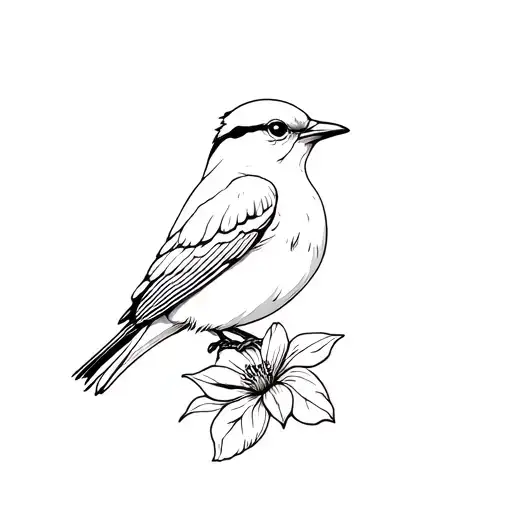 dainty Lark with flower surrounded tattoo design idea