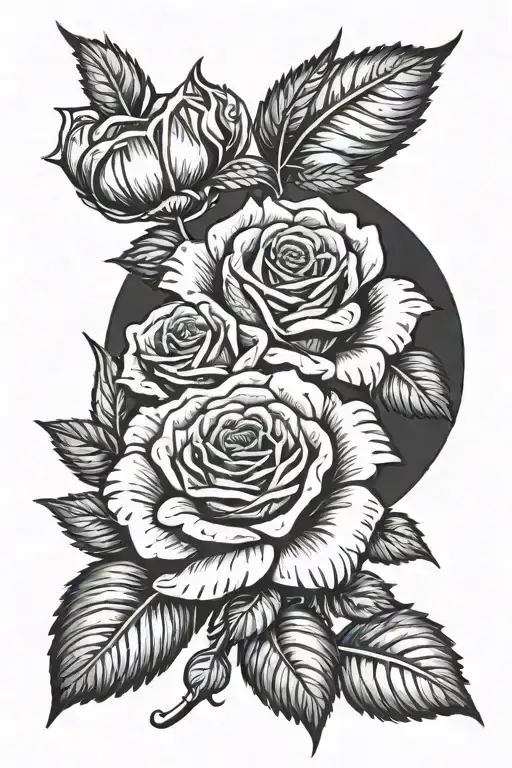 roses with 1976 and 1968 in roman numerals tattoo design idea