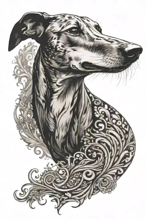 greyhound head with smoke forming the body shaped like tattoo design idea