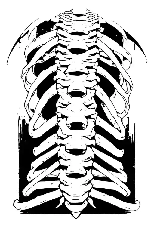 Blackwork Spine Tattoo Raw Brush Strokes Cyber Sigilism Anatomical Horror Vertebrae Structure Bold High Contrast Surreal tattoo design idea