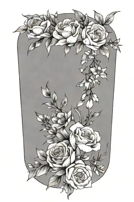 birth flower bouquet fine line tattoo design idea