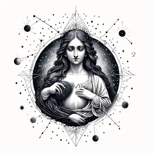 constellations, virgin, maho, Mercury maternal love tattoo design idea