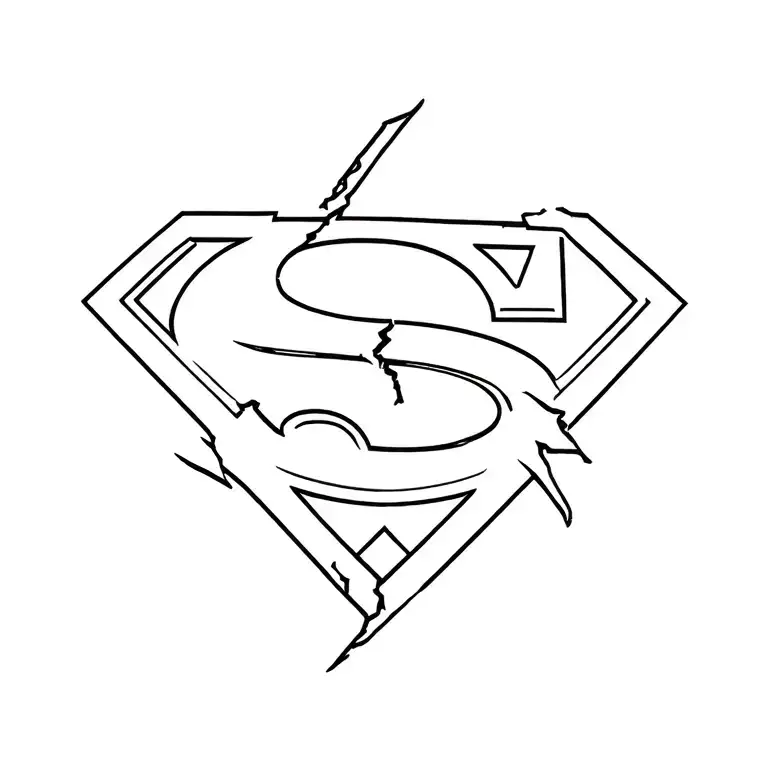 battered, broken and torn Superman logo on Caucasian skin tattoo design idea