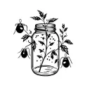plants and lightning bugs with mason jar tattoo design idea