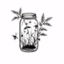 plants and lightning bugs with mason jar tattoo design idea