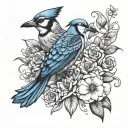 penny, blue jay, pelican, sea turtle, and bouquet of flowers  tattoo design idea