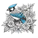 penny, blue jay, pelican, sea turtle, and bouquet of flowers  tattoo design idea