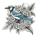 penny, blue jay, pelican, sea turtle, and bouquet of flowers  tattoo design idea