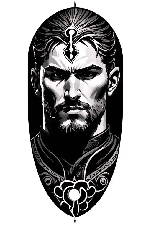 male warrior with semicolon incorporated tattoo design idea