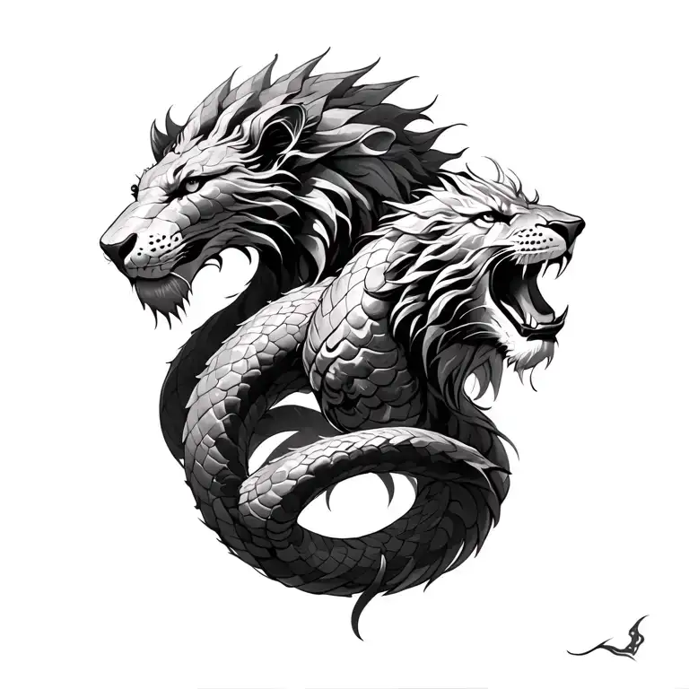 aslan and serpent battle scene tattoo design idea