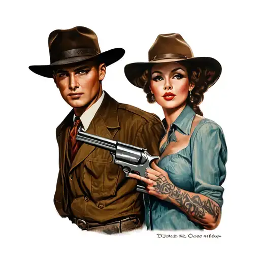 bonnie and clyde shoot out tattoo design idea