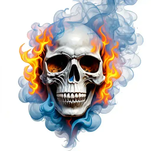 flaming skull with smoke billowing tattoo design idea