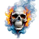 flaming skull with smoke billowing tattoo design idea