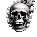 flaming skull with smoke billowing tattoo design idea