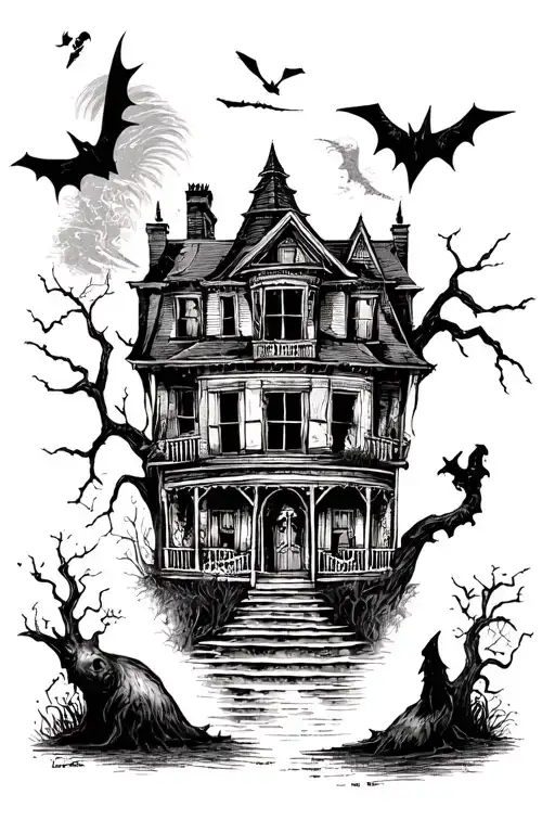 haunted mansion tattoo design idea
