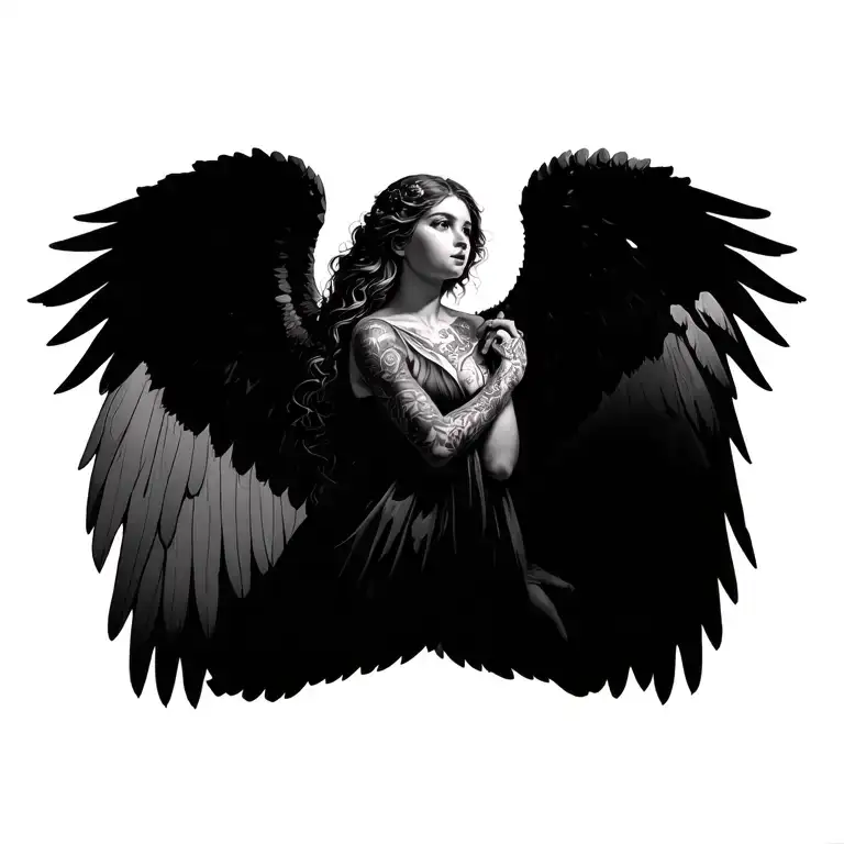 Female angel holding tattoo design idea