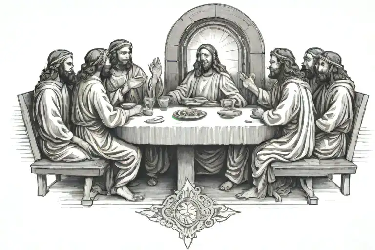 blank face last supper and with halo over Jesus Christ tattoo design idea