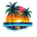 beach sunset, Coconut trees growing tattoo design idea