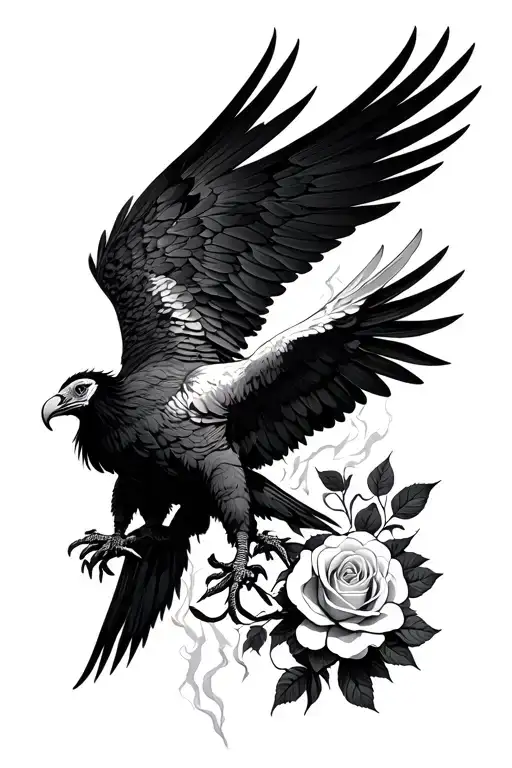 Seraphim, vulture, rose, concrete, thunder tattoo design idea