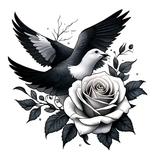 rose and dove tattoo design idea