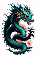 Dragon, cherry blossom, rising tattoo design idea