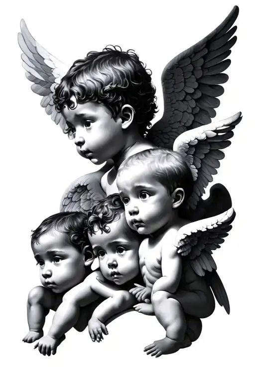 boy triplet angels with 2 without face tattoo design idea