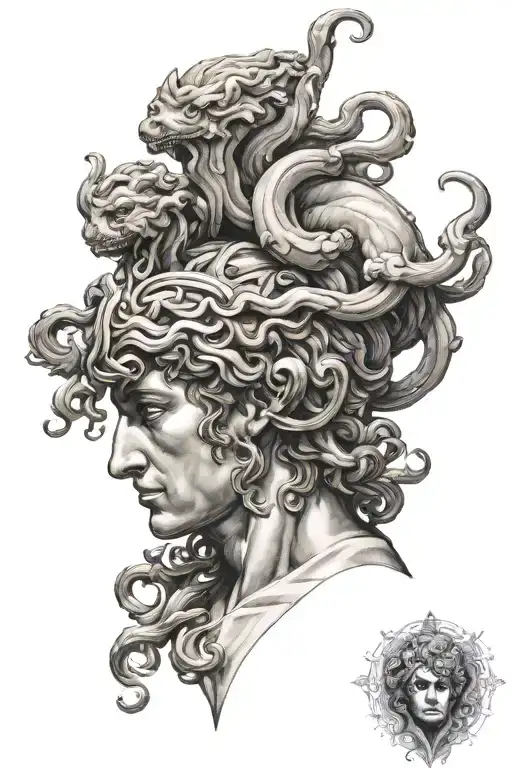 perseus holding the head of medusa tattoo design idea
