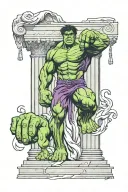 incredible hulk standing between two roman columns forming the roman numeral 2 tattoo design idea