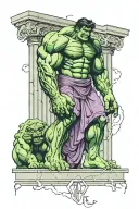incredible hulk standing between two roman columns forming the roman numeral 2 tattoo design idea