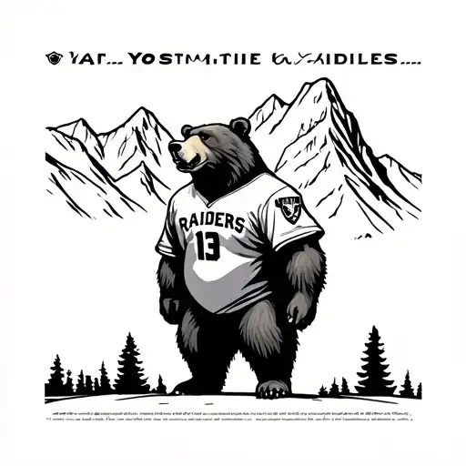 Yosemite Valley with a bear wearing a Raiders jersey tattoo design idea