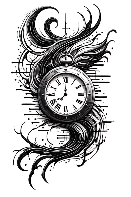 zero hour clock with morse code flowing tattoo design idea