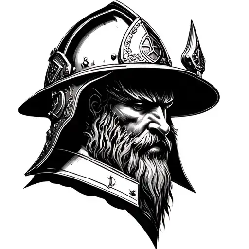 lord of the ring style dwarven helmet for a firefighter tattoo design idea