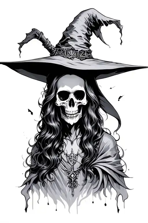 resurrection witch skull tattoo design idea