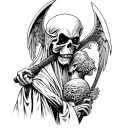 grim reaper holding a scythe to angels neck tattoo design idea
