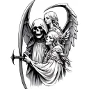 grim reaper holding a scythe to angels neck tattoo design idea