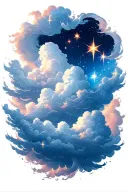clouds, light shining, stars tattoo design idea