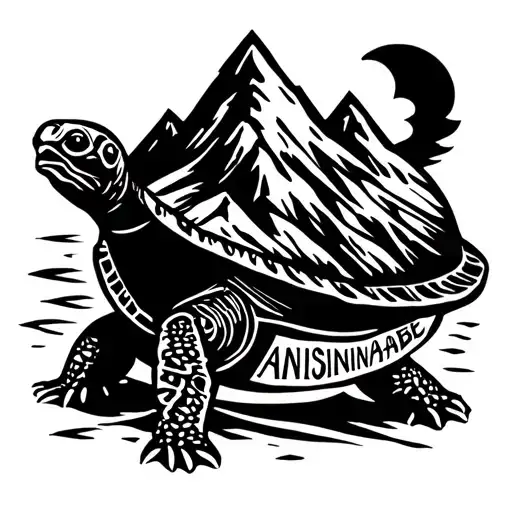  Ojibwe turtle with a mountain in the shell with the word Anishinaabe on the bottom make it a tribal tattoo tattoo design idea