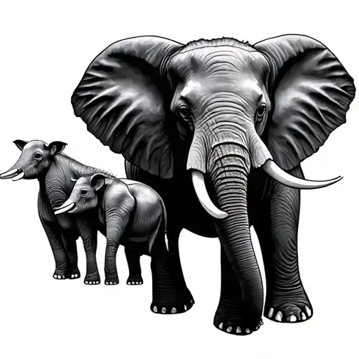mom elephant and 3 calves tattoo design idea
