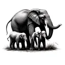 mom elephant and 3 calves tattoo design idea