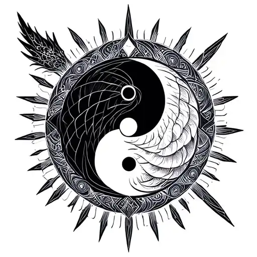 norse sun knot, dragons eye, yin yang, feminine tattoo design idea