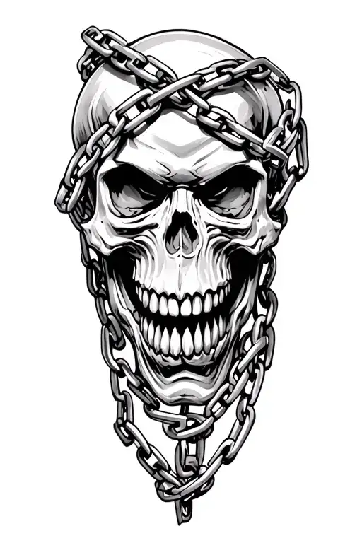 addiction evil angry skulls  and chains wrapped tattoo design idea