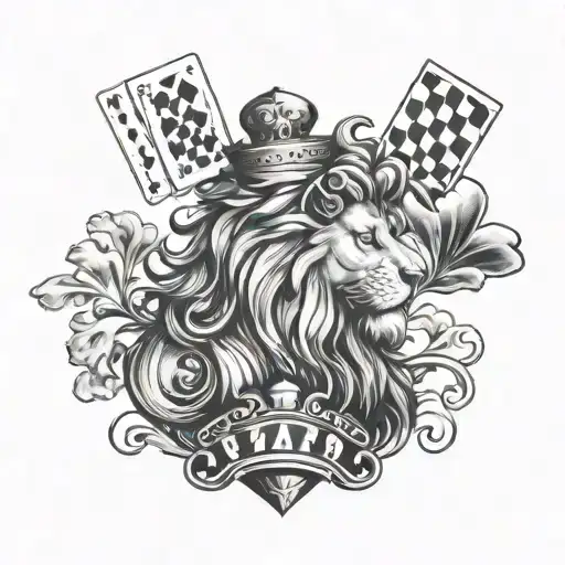 Poker Cards, Lion Head, Chess, Clouds, 777, tattoo design idea