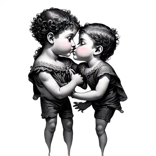 Hermes, two children kiss until evening tattoo design idea