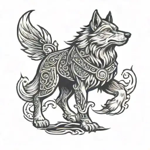viking wolf standing tattoo design idea