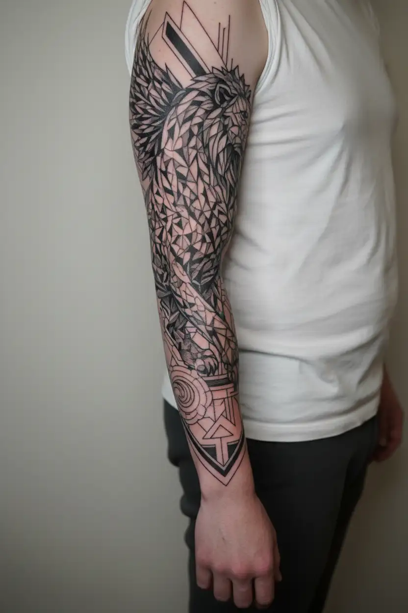 fierce lion jumping out of the flames of hell believe me tattoo design idea