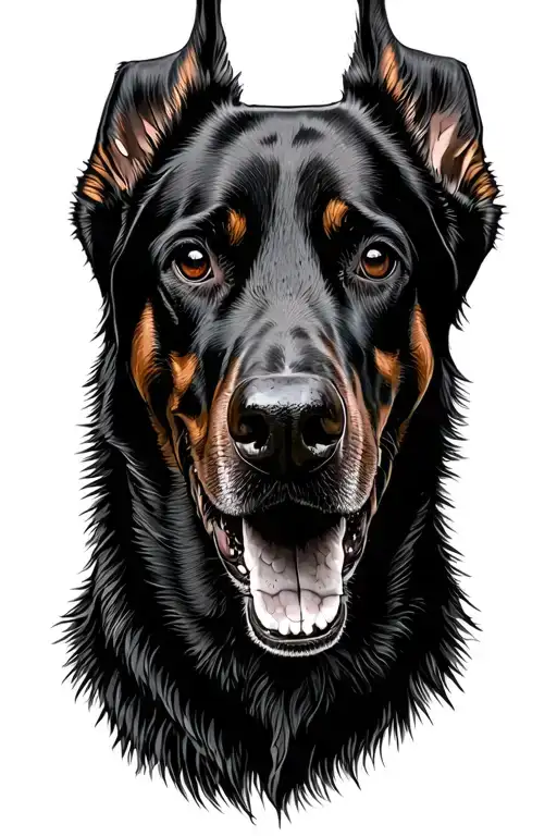 Half of the Doberman muzzle half of the German dino -haired shepherd tattoo design idea